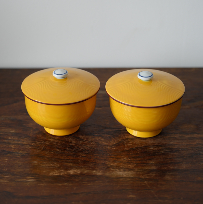 日本有田烧光玉黄色盖杯 保存品