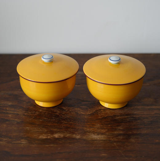 日本有田烧光玉黄色盖杯 保存品 商品图0