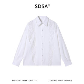 SDSA男装2026新款高贵轻奢珍珠领蕾丝拼接宽松长袖衬衫百搭时尚