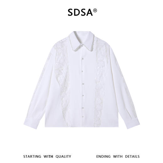 SDSA男装2026新款高贵轻奢珍珠领蕾丝拼接宽松长袖衬衫百搭时尚 商品图0