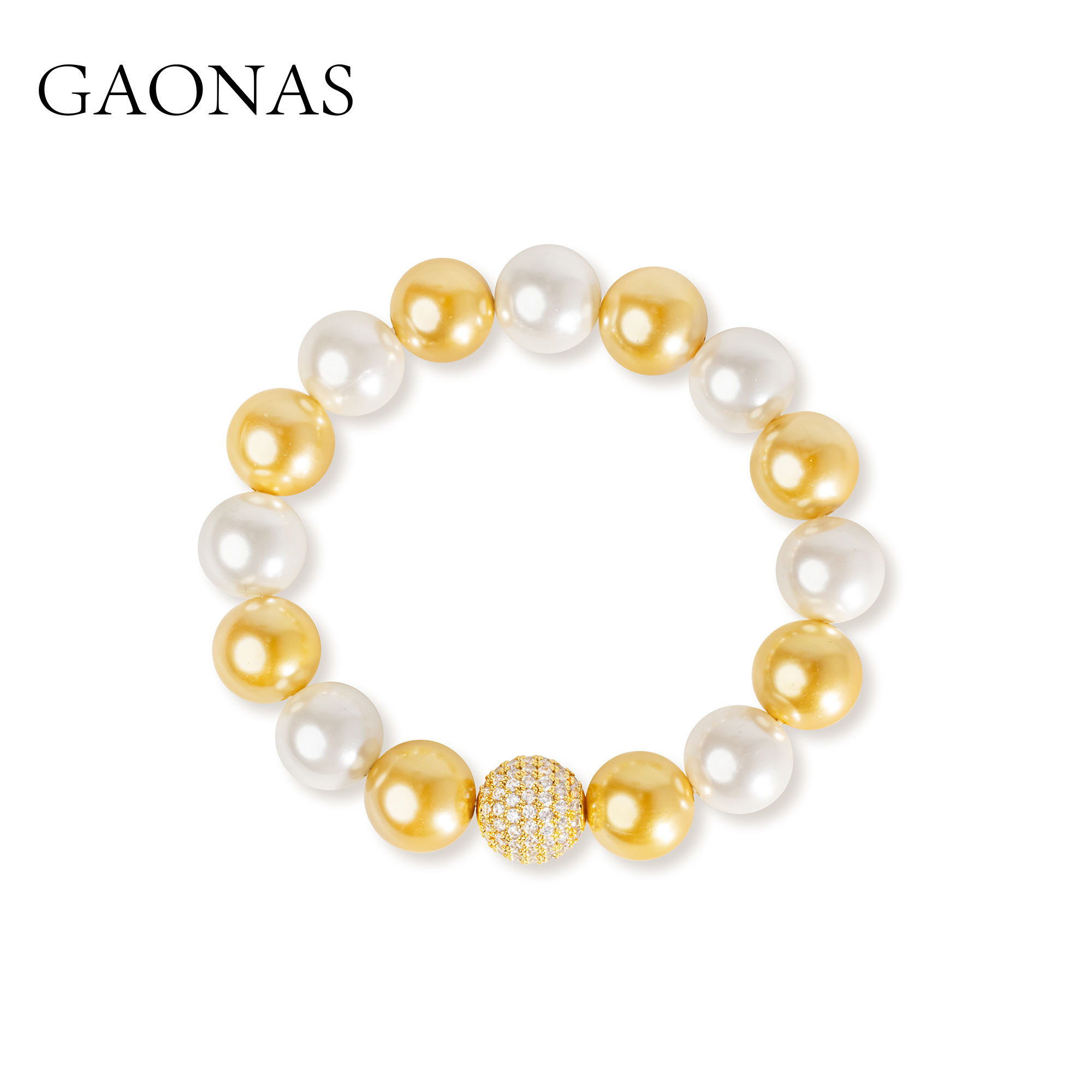 GAONAS  法式贵气白金色12mm珠手链11944SGO