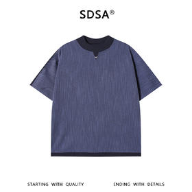 SDSA男装2026新款高贵轻奢时尚拼接撞色肌理感圆领短袖T恤百搭潮