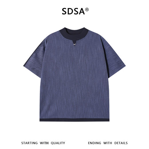 SDSA男装2026新款高贵轻奢时尚拼接撞色肌理感圆领短袖T恤百搭潮 商品图0