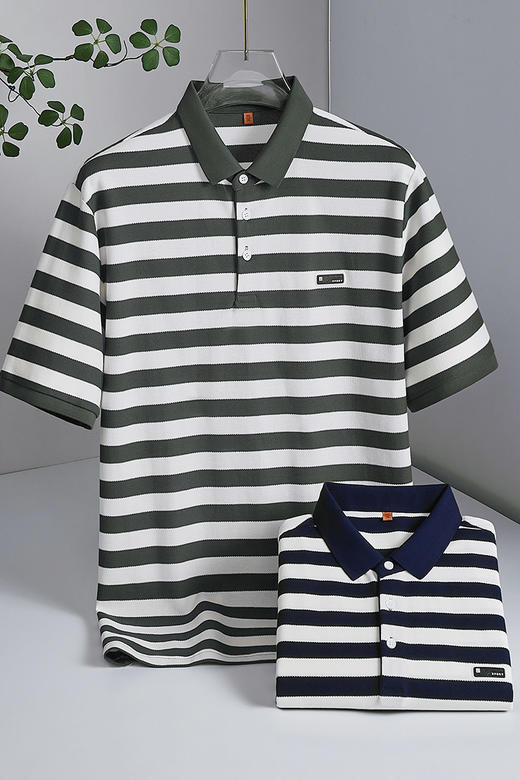 【DWP】大依优型大码男装夏季翻领polo衫条纹棉质商务休闲舒适上衣短袖 商品图5