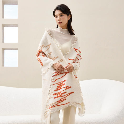 羊绒手工氆氇艺术浮线披肩  SJF97P789A 商品图1