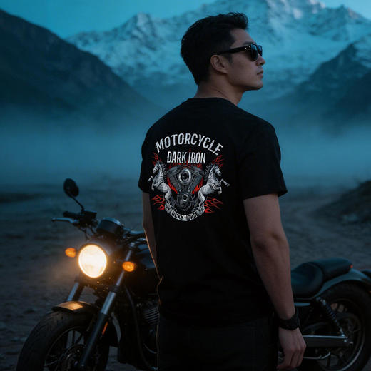 自由基地夏季新款马年图案机车创意印花设计motocycle队服短袖T恤 NMT-2262 商品图0