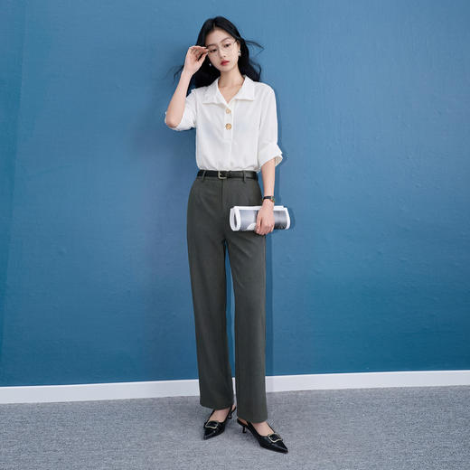 三彩2026夏季新款通勤休闲裤简约九分裤直筒裤气质S 商品图3