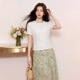 奢姿大码女装2026夏季胖妹妹时尚减龄肌理钻饰气质圆领短袖上衣9962260087