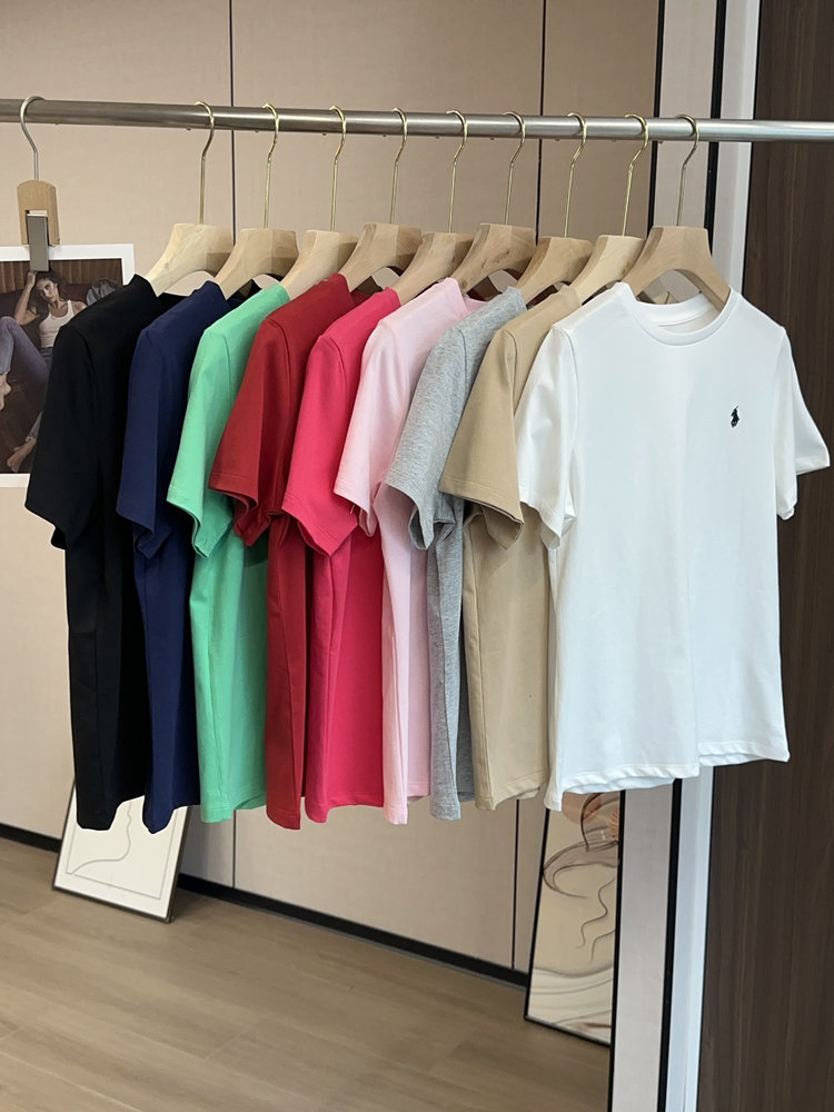 撤货清仓59元2件！！！拉夫同款经典刺绣女款小短袖    春夏纯棉九色打底衫