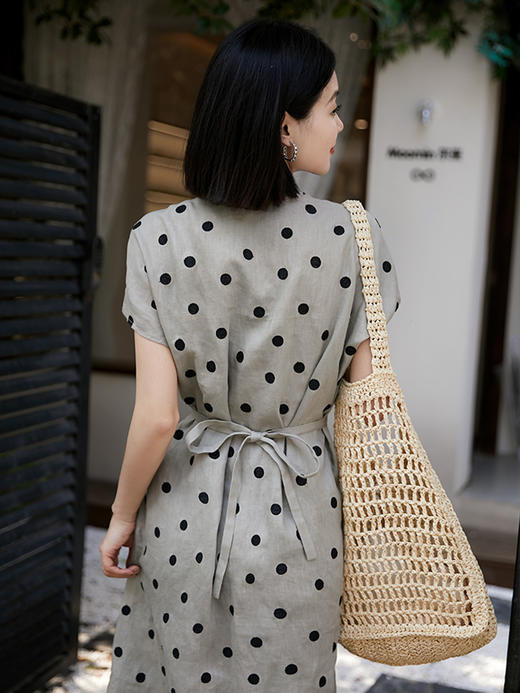 【清仓】姹弥·夏日出游灰底波点亚麻连衣裙 清透氧气感轻法式风 商品图3