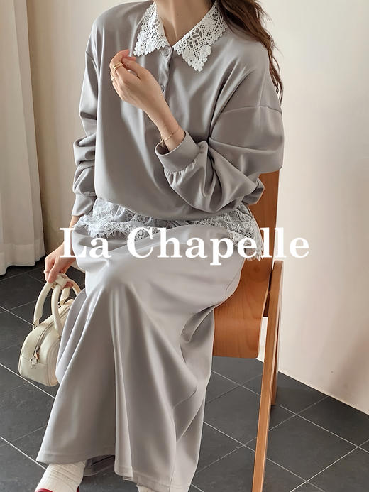 专柜实拍【卫衣+半裙！两件】拉夏贝尔/La Chapelle高知穿搭！蕾丝翻领卫衣/松紧抽绳蕾丝拼接半裙减龄套装 商品图6