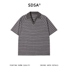 SDSA男装2026新款高贵轻奢潮牌撞色条纹小V翻领短袖T恤百搭时尚