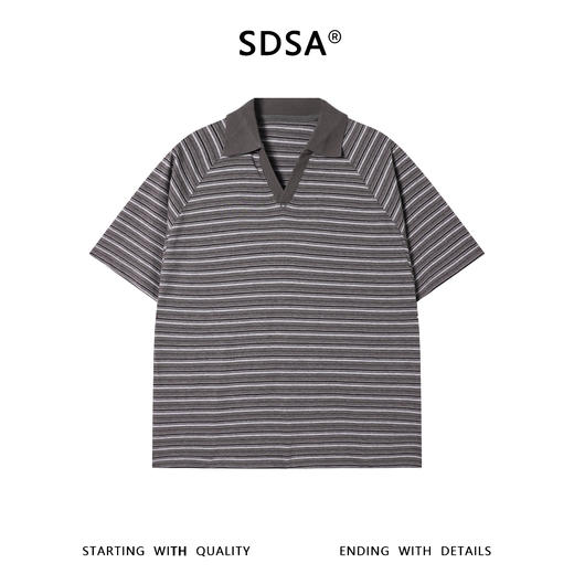SDSA男装2026新款高贵轻奢潮牌撞色条纹小V翻领短袖T恤百搭时尚 商品图0