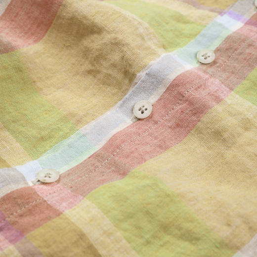 ROMI STUDIO“复古色彩”100%亚麻格纹撞色翻领开襟衬衫 RWDSS62306 商品图3