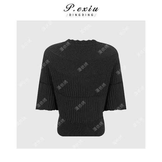 PanYiXiu/潘依绣人丝竖坑条气质收腰显瘦蝙蝠袖圆领针织上衣 ZZ1133 商品图1