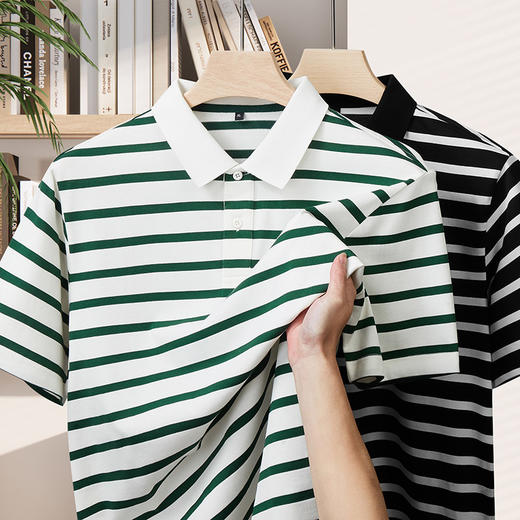 【DDS】大依优型大码男装夏季翻领条纹POLO衫短袖休闲百搭棉质上衣T恤 商品图2