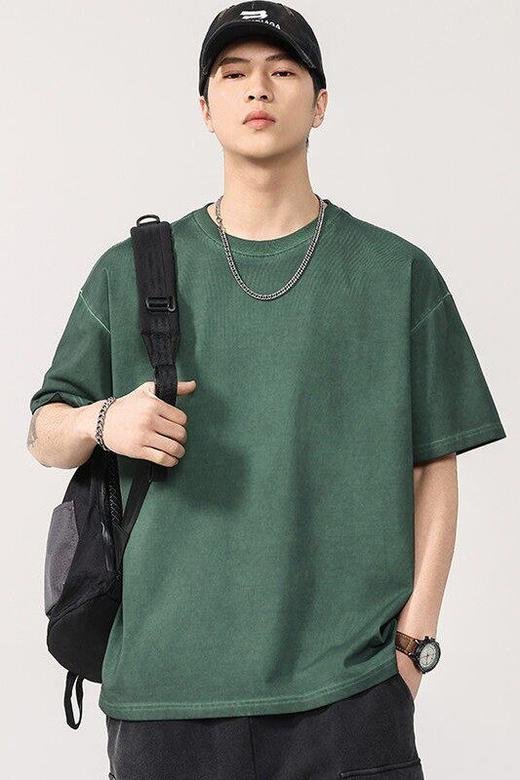 【DYG】大依优型大码男装夏季纯色圆领短袖美式复古休闲棉质短袖T恤上衣 商品图5