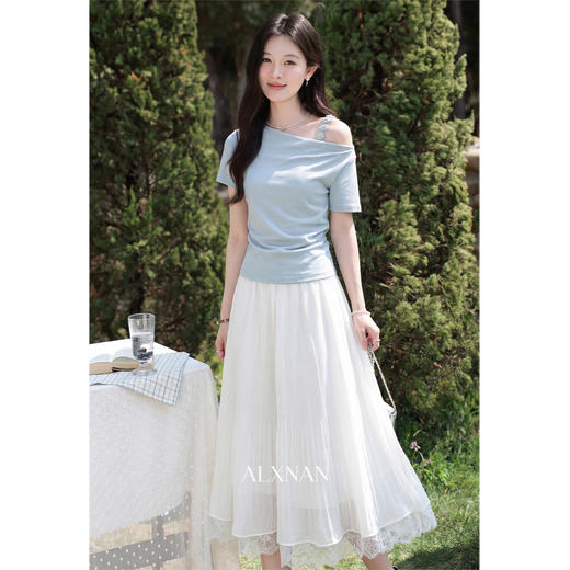 鹿向南「雨季渐晴」韩系简约气质慵懒感显瘦短袖T恤女夏显瘦上衣 商品图0