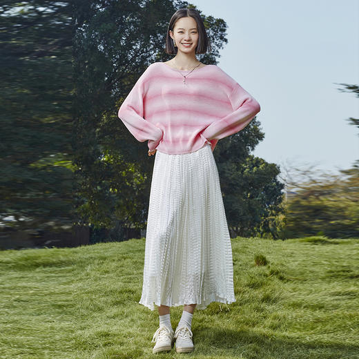 【百图lulu定制】【渐变针织衫】粉条纹 渐变 慵懒 宽松舒适 长袖针织衫 商品图3