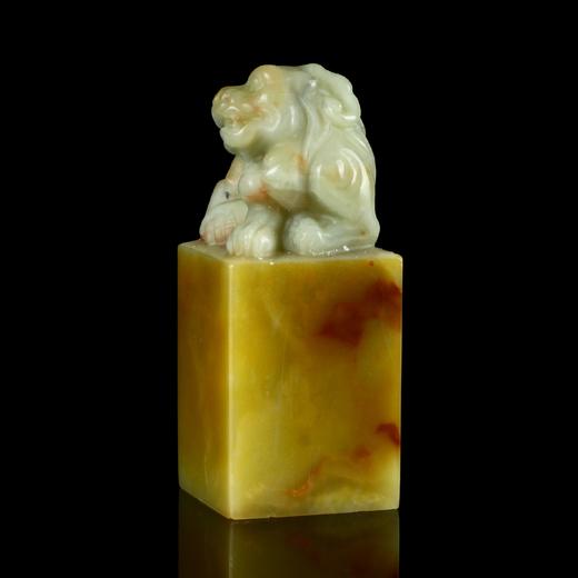 孤品18024青田石菜花黄古兽方章封门青姓名章收藏章3.0*3.0*7.4cm 商品图1