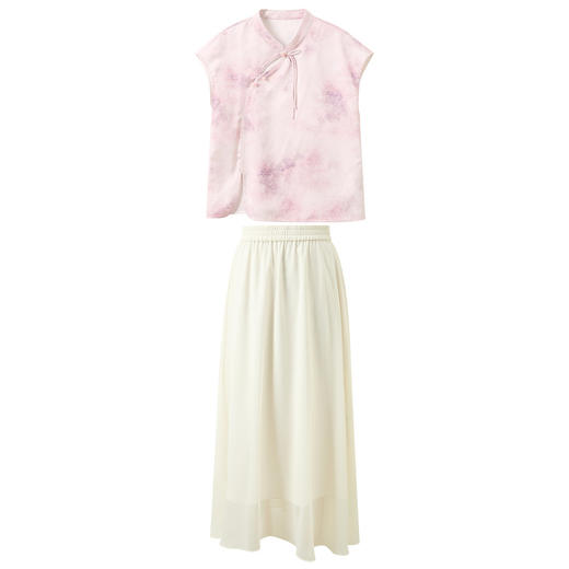 三彩【时夏有风】2026夏季新款新中式上衣雪纺长裙半身裙两件套C 商品图4