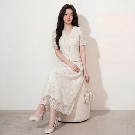 奢姿大码2026夏季重工蕾丝刺绣小香风两件套胖妹妹遮肉气质套装9962960128 商品图1