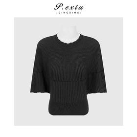 PanYiXiu/潘依绣人丝竖坑条气质收腰显瘦蝙蝠袖圆领针织上衣 ZZ1133