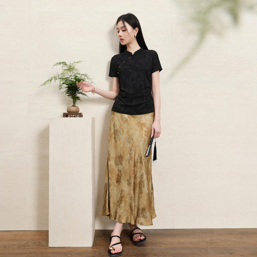 三彩【素影摇光】2026夏季新款新中式提花半身裙鱼尾裙A字长裙C 商品图1