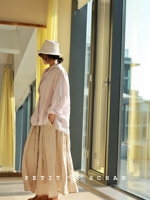 Petit Schan小闪 CLO#1089 Shaped by many strikes 多锤定音 纯亚麻成衣染色松紧腰大伞裙半裙 商品图4