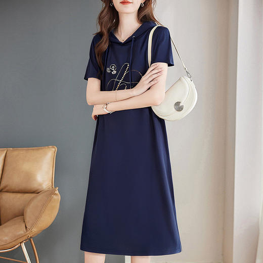 连帽连衣裙女夏2026新款上衣大码女装短袖卫衣休闲中长款t恤裙子 商品图2
