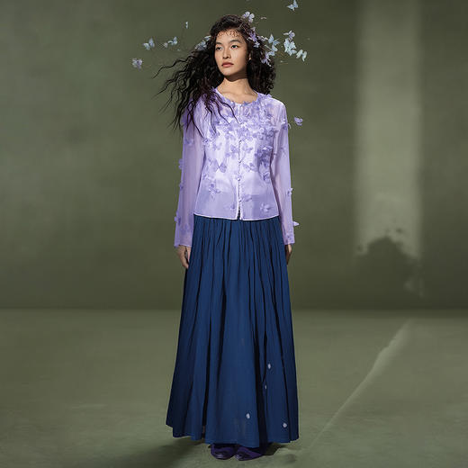 【林栖设计小店】 蝴蝶钉花|手工烟紫色优雅宽松2026夏新款外套上衣两件套 商品图4