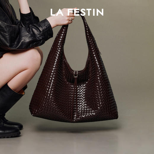 拉菲斯汀 织织包大容量通勤单肩腋下包黑色编织手提包 商品图0