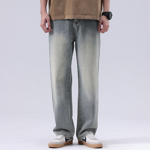 【DYG】大依优型大码男装夏季阔腿裤长裤复古黄泥宽松胖子牛仔裤长裤 商品图1