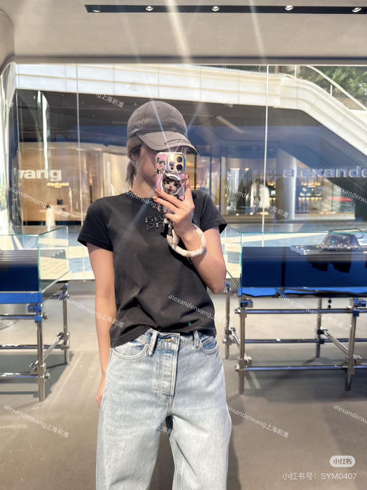 41-4 巨巨巨时髦 纯圆正 AW基础 暗黑做旧水洗 字母烫钻 时髦短袖T恤 商品图3