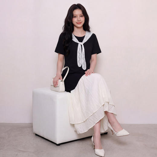 奢姿大码女装2026夏季撞色海军领连衣裙胖妹妹遮肉减龄学院风长裙9962832257 商品图1