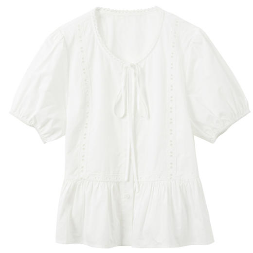 【100棉】三彩2026夏季新款白衬衫圆领短袖衬衣收腰上衣M 商品图4