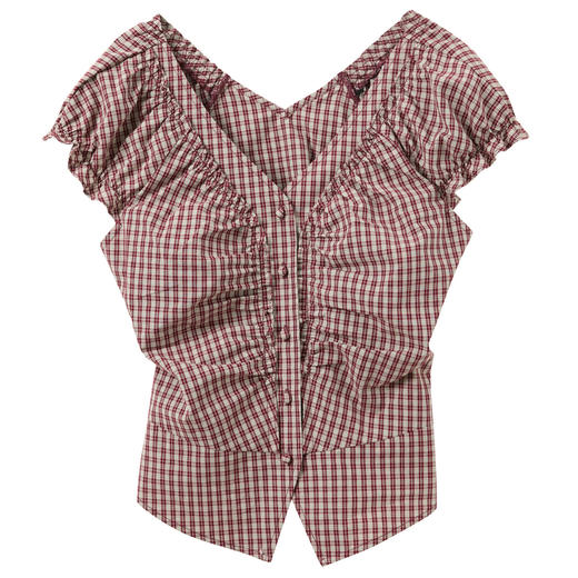 【100棉】三彩独醒2026夏季新款格纹小衫V领短袖上衣短款F 商品图4