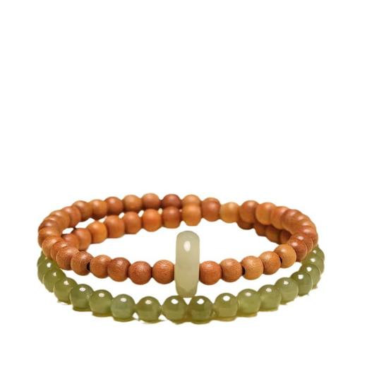 六鑫珠宝 青山黛檀香木和田链玉跑环双圈手串 商品图4