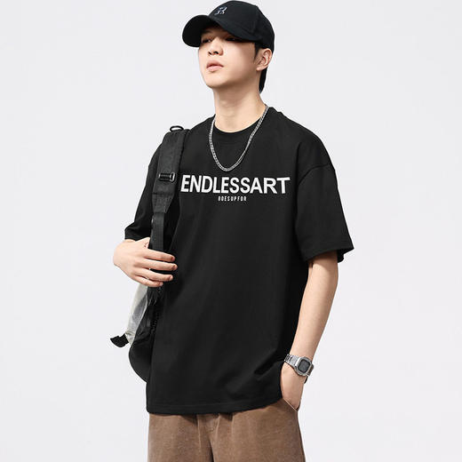 【DYG】大依优型大码男装夏季圆领短袖T恤植绒印花日系复古休闲T恤上衣 商品图2