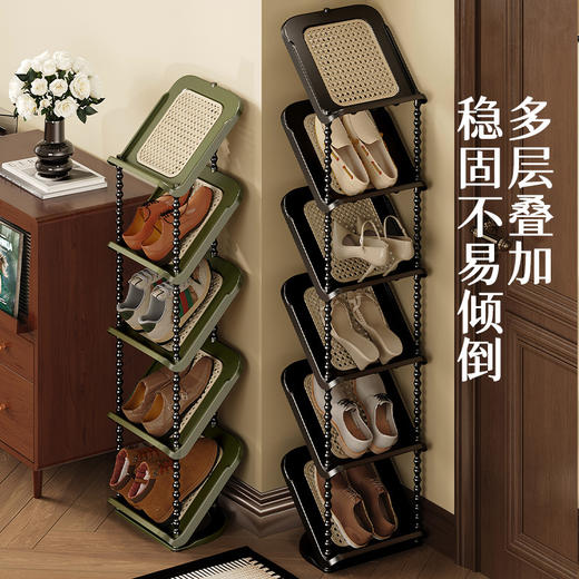 「藤编纹~中古风鞋架」倾斜鞋架多层家用省空间玄关收纳整理置物架中古风多功能简易鞋架 商品图2