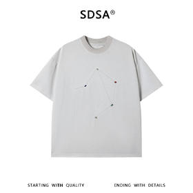 SDSA男装2026新款高贵轻奢座线迹彩石装饰宽松短袖T恤百搭时尚
