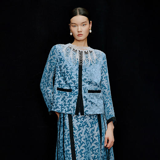 【林栖设计小店】流云漫漫|金丝如意烧花桑蚕丝2026夏新款外套上衣 商品图0