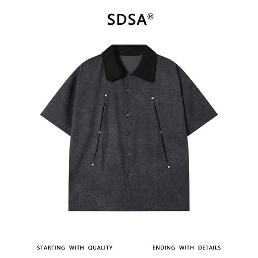 SDSA男装2026新款高贵轻奢韩系铆钉拼接翻领短袖衬衫百搭时尚上衣 商品图0