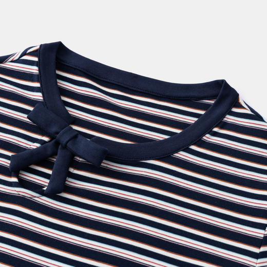 HERLIAN 2026年夏季新品条纹蝴蝶结女士修身百搭短袖T恤 商品图3