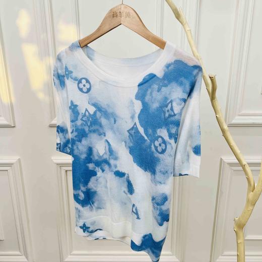 清云雾染~ 羊 毛圆领宽松显瘦提花针织套头短袖 商品图1