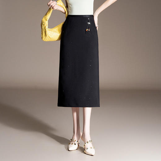 「自」全新升级【铂金会员128/天猫169/差价41】(15510)洛诗琳时髦亮片高腰直筒裙2026年春夏新款显瘦通勤半身裙 商品图2
