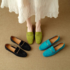 【预售5天】真皮方头复古马衔扣乐福鞋女新款英伦风小皮鞋通勤单鞋豆豆鞋NJMK&K1076- 1