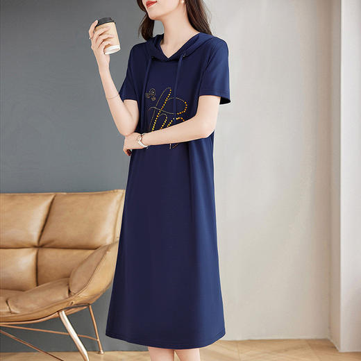 连帽连衣裙女夏2026新款上衣大码女装短袖卫衣休闲中长款t恤裙子 商品图3