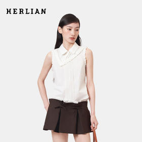 HERLIAN 2026年夏季新品斜V领假两件背心衬衫女士无袖上衣