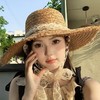 蕾丝系带编织草帽女夏季出游大帽檐防晒遮阳帽海边防紫外线沙滩帽 商品缩略图0